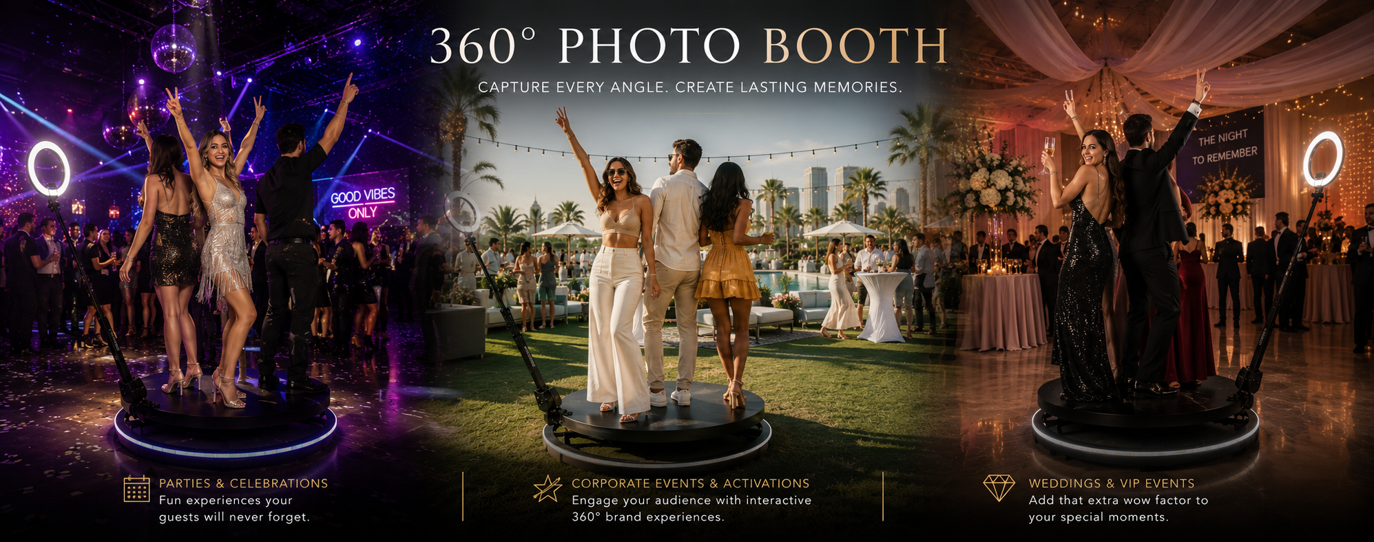 360 degree photobooth and photo booth rental for parties, weddings and corporate events in Dubai, Abu Dhabi and across the UAE